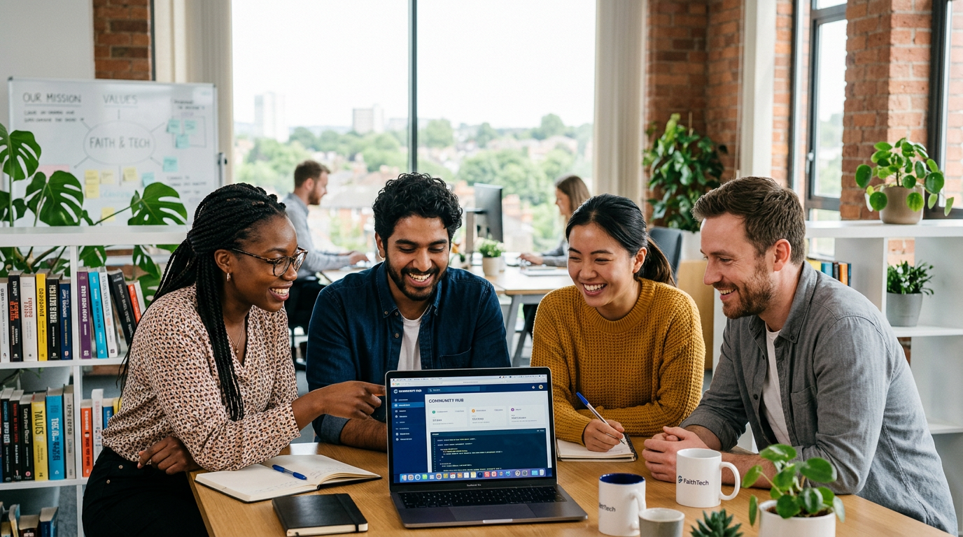Team members working together on Church Translation Live